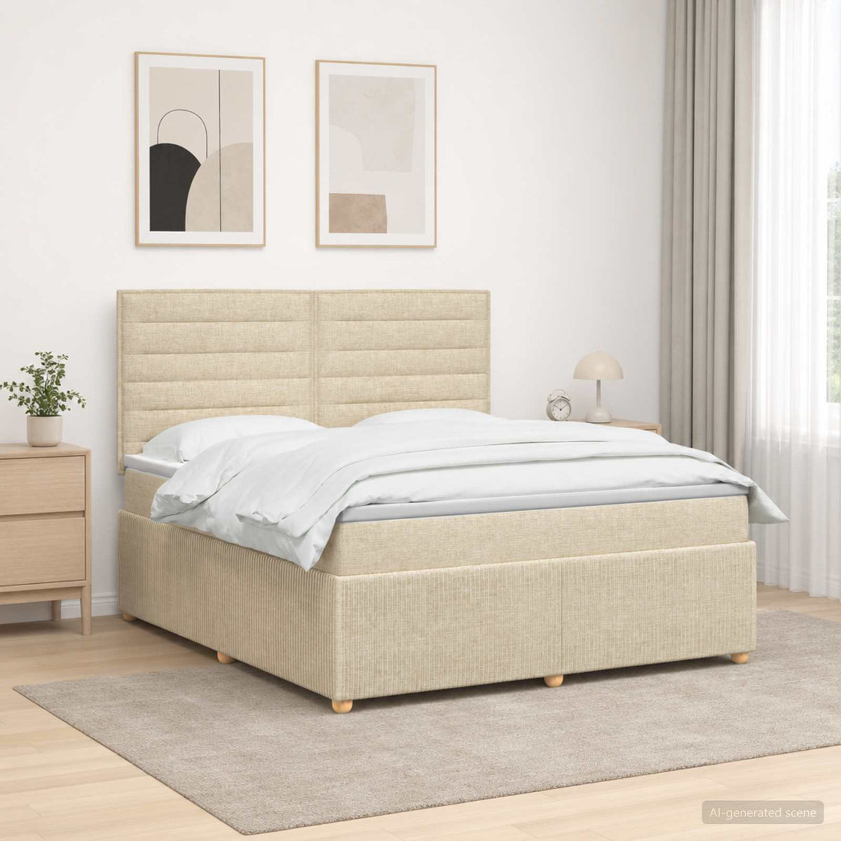 LED Boxspringbett mit Matratze Creme 160 x 200 cm Stoff