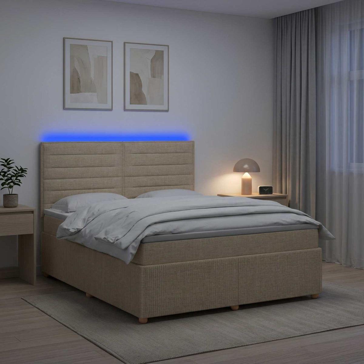LED Boxspringbett mit Matratze Creme 160 x 200 cm Stoff