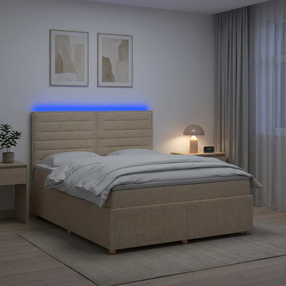 LED Boxspringbett mit Matratze Creme 160 x 200 cm Stoff