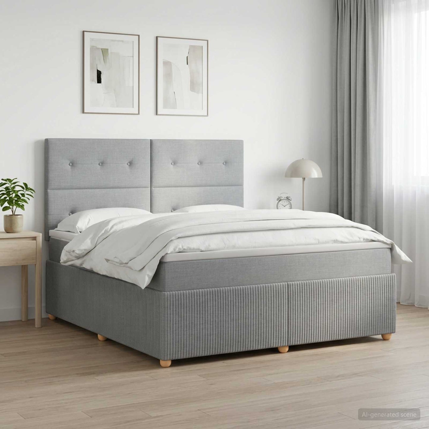 LED Boxspringbett mit Matratze Hellgrau 140 x 190 cm Stoff