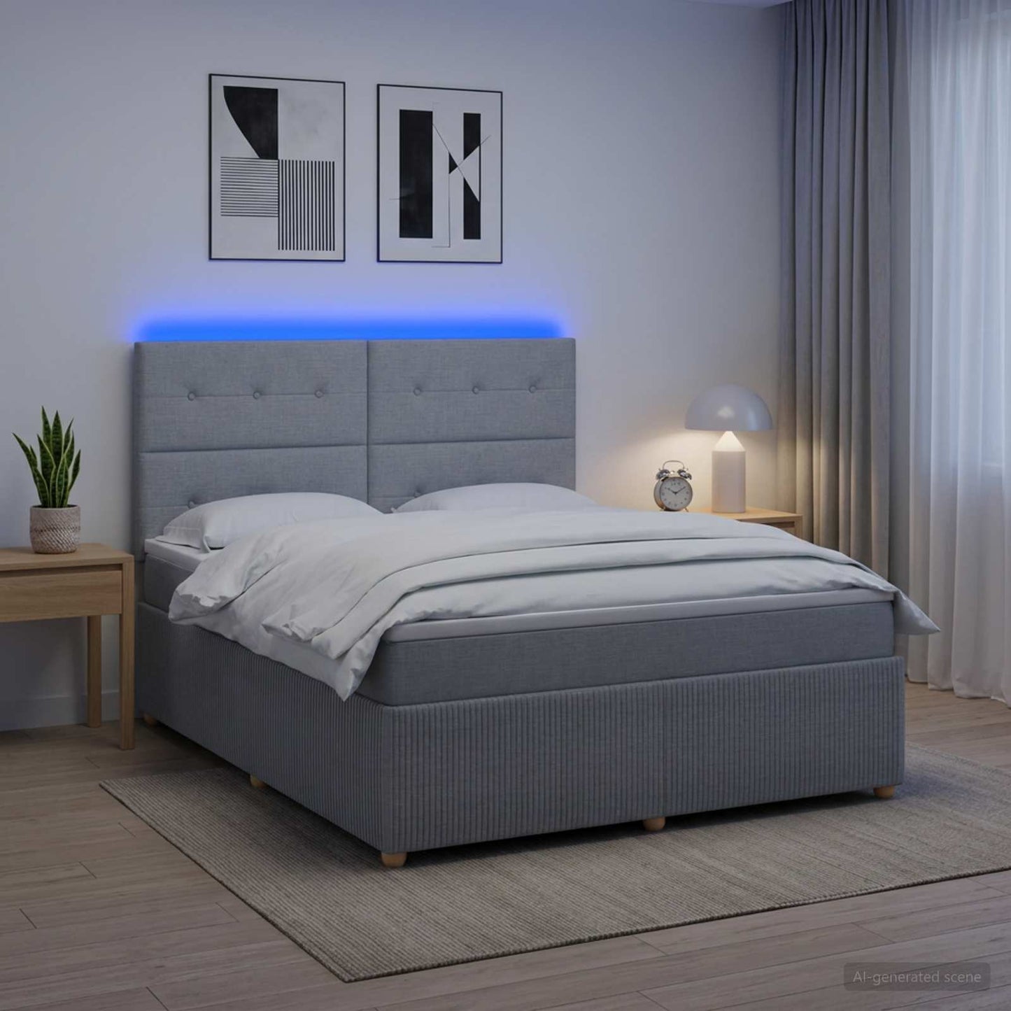 LED Boxspringbett mit Matratze Hellgrau 140 x 190 cm Stoff