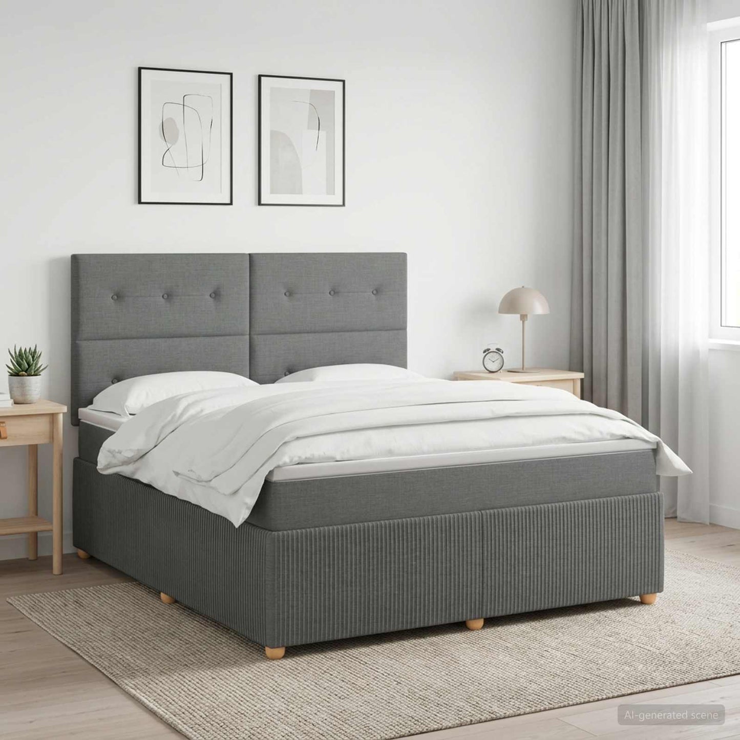LED Boxspringbett mit Matratze Dunkelgrau 140 x 190 cm Stoff