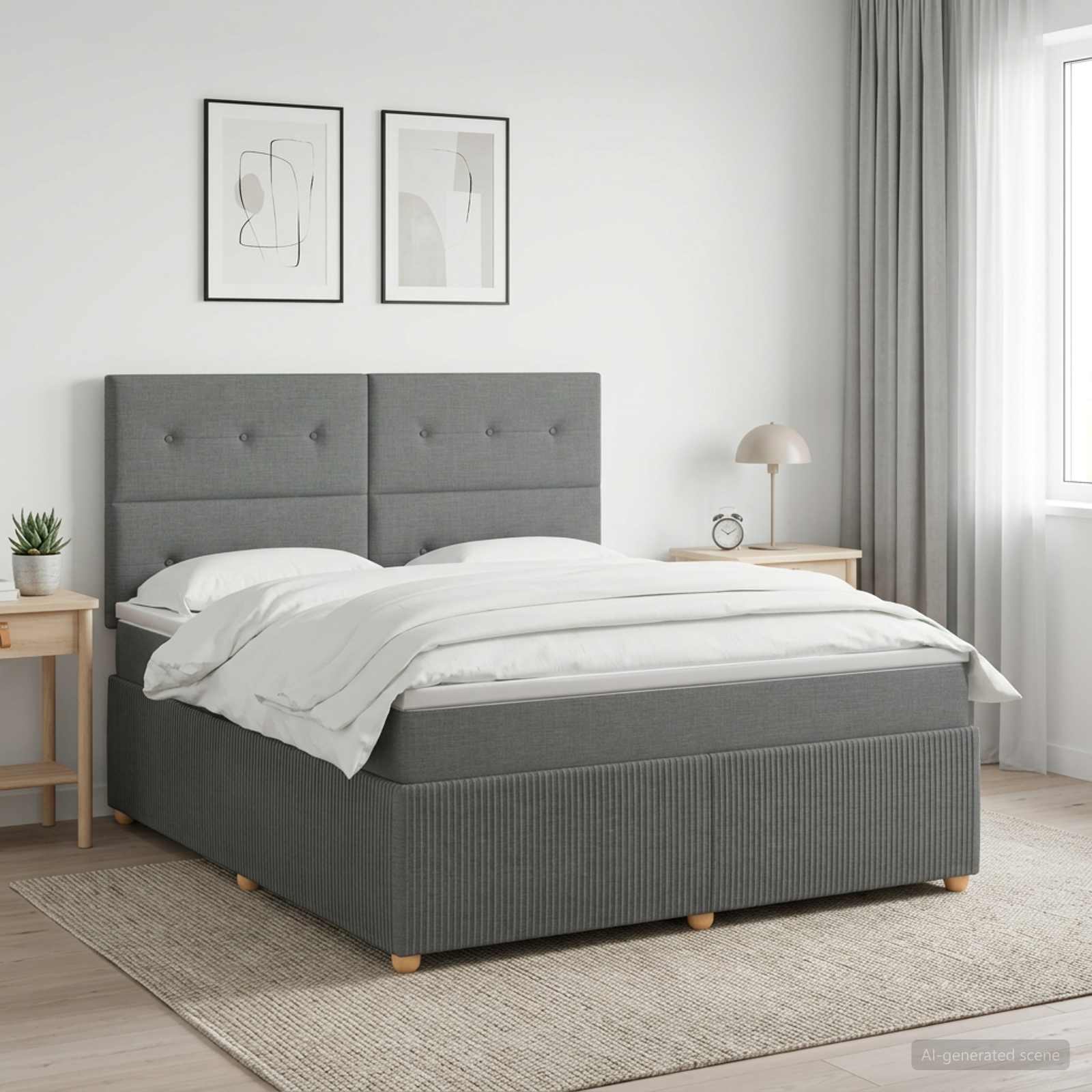 LED Boxspringbett mit Matratze Dunkelgrau 140 x 190 cm Stoff