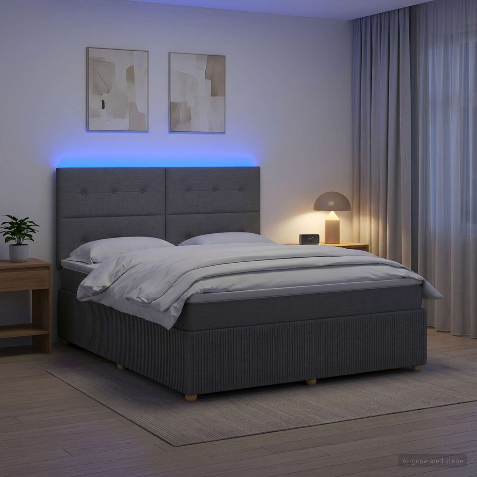 LED Boxspringbett mit Matratze Dunkelgrau 140 x 190 cm Stoff