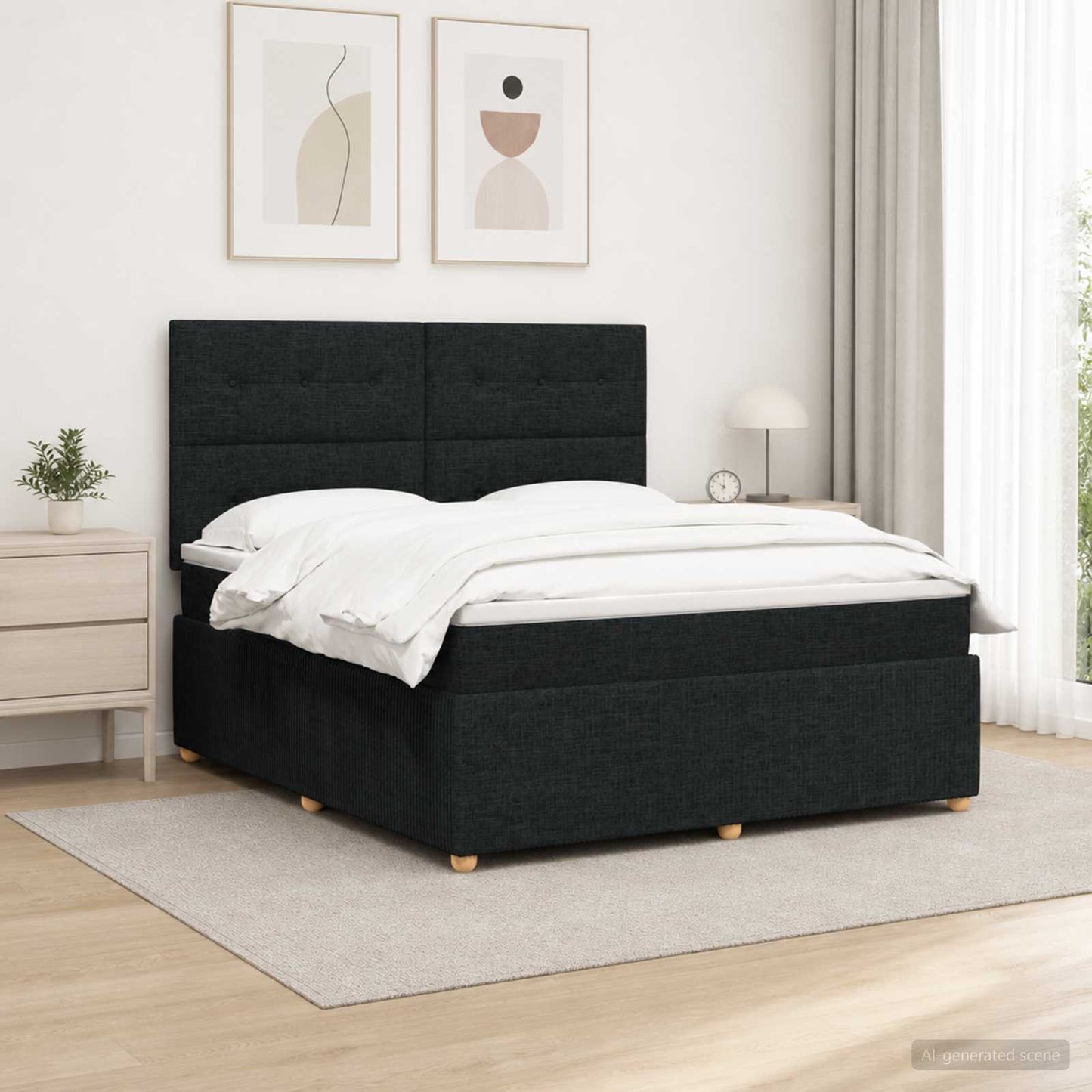 LED Boxspringbett mit Matratze Schwarz 140 x 190 cm Stoff
