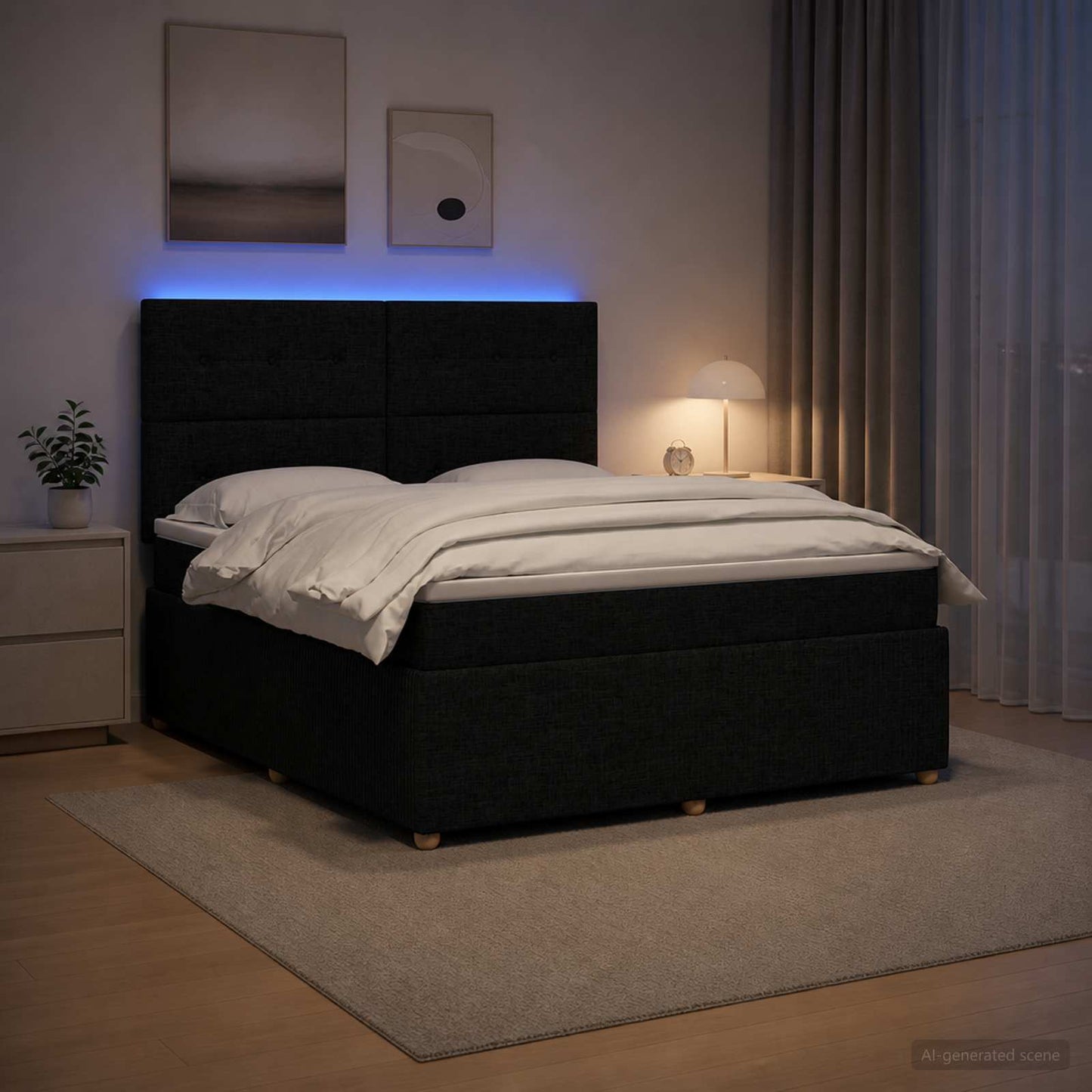 LED Boxspringbett mit Matratze Schwarz 140 x 190 cm Stoff