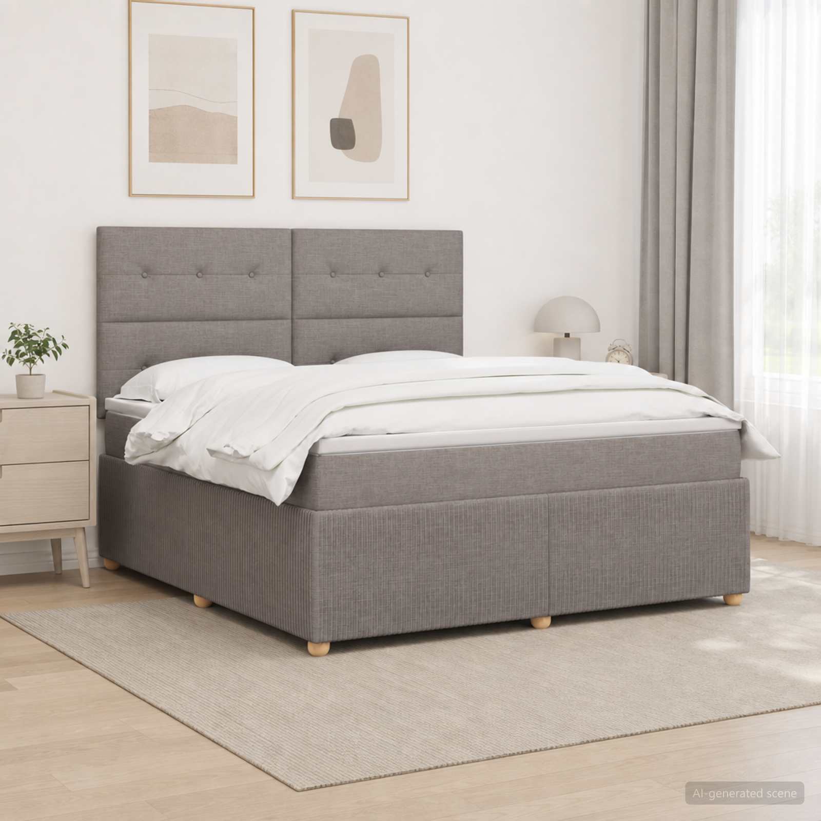 LED Boxspringbett mit Matratze Taupe 140 x 190 cm Stoff