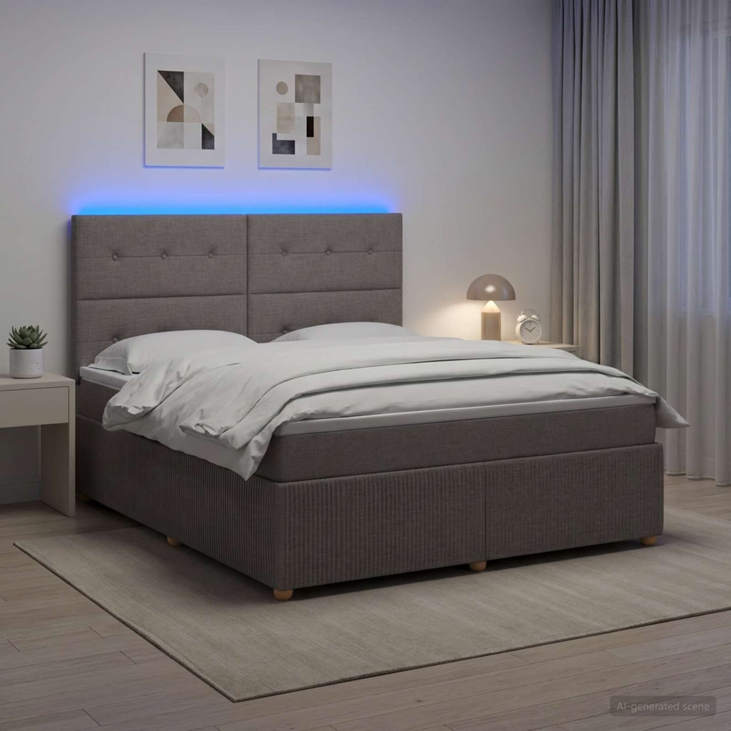 LED Boxspringbett mit Matratze Taupe 140 x 190 cm Stoff