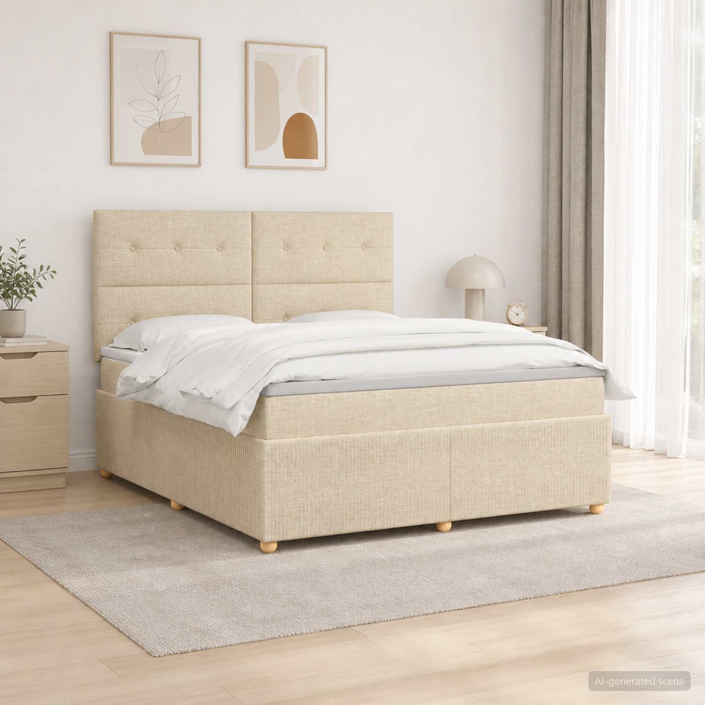 LED Boxspringbett mit Matratze Creme 140 x 190 cm Stoff