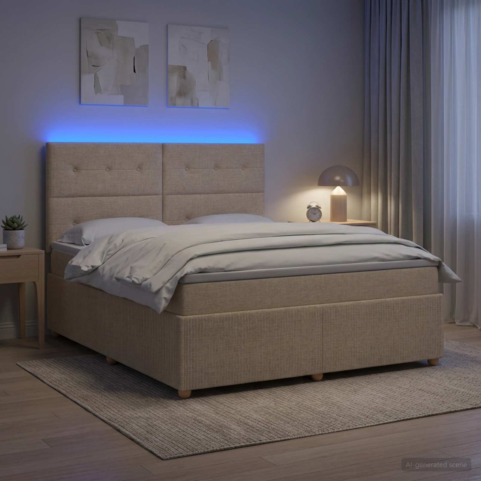 LED Boxspringbett mit Matratze Creme 140 x 200 cm Stoff