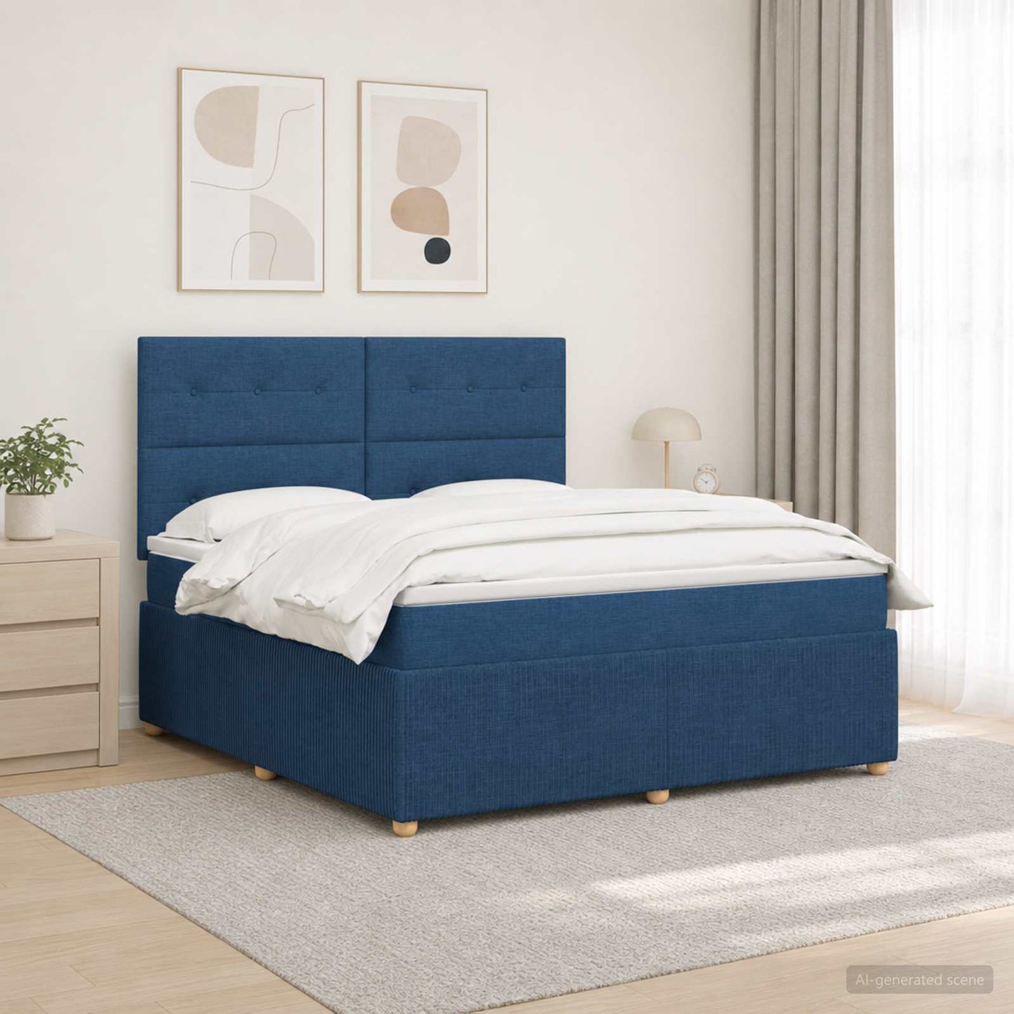 LED Boxspringbett mit Matratze Blau 140 x 190 cm Stoff