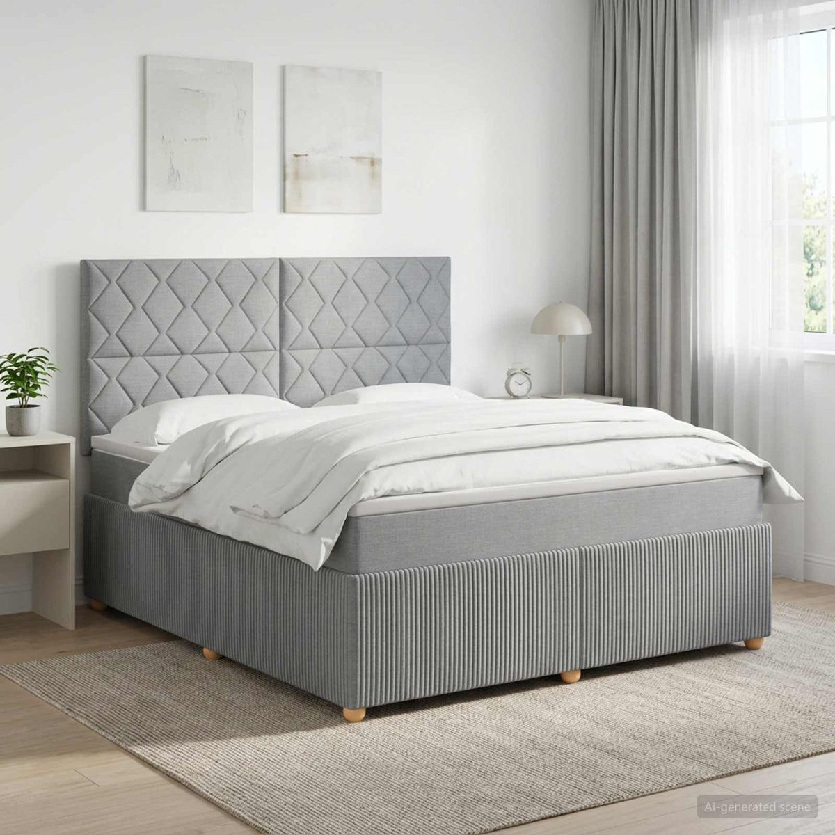 LED Boxspringbett mit Matratze Hellgrau 160 x 200 cm Stoff