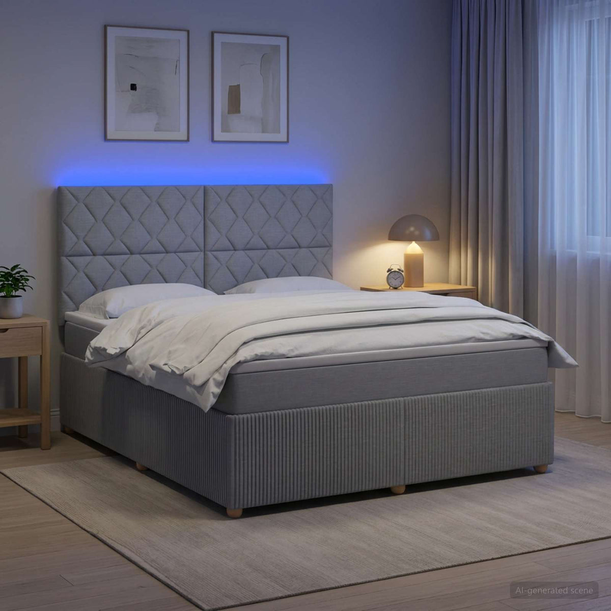 LED Boxspringbett mit Matratze Hellgrau 160 x 200 cm Stoff