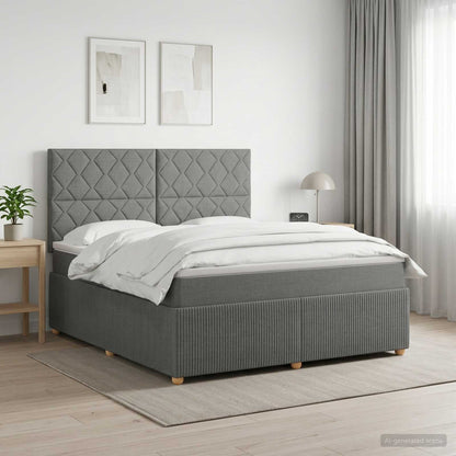 LED Boxspringbett mit Matratze Dunkelgrau 140 x 190 cm Stoff