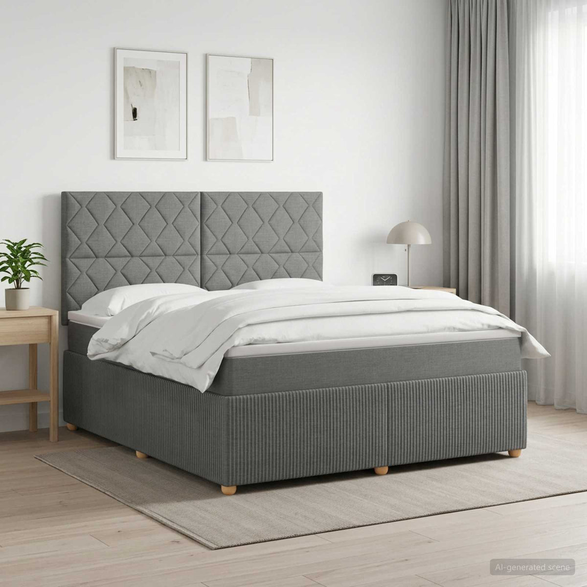 LED Boxspringbett mit Matratze Dunkelgrau 140 x 200 cm Stoff