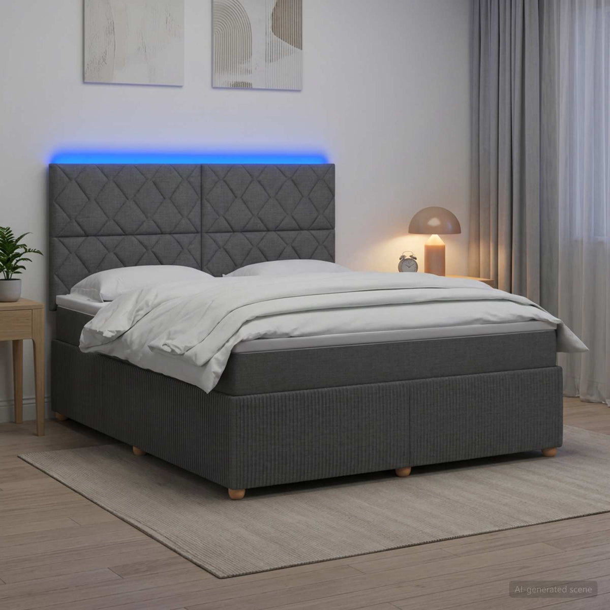 LED Boxspringbett mit Matratze Dunkelgrau 140 x 190 cm Stoff