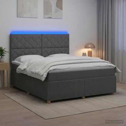 LED Boxspringbett mit Matratze Dunkelgrau 140 x 190 cm Stoff