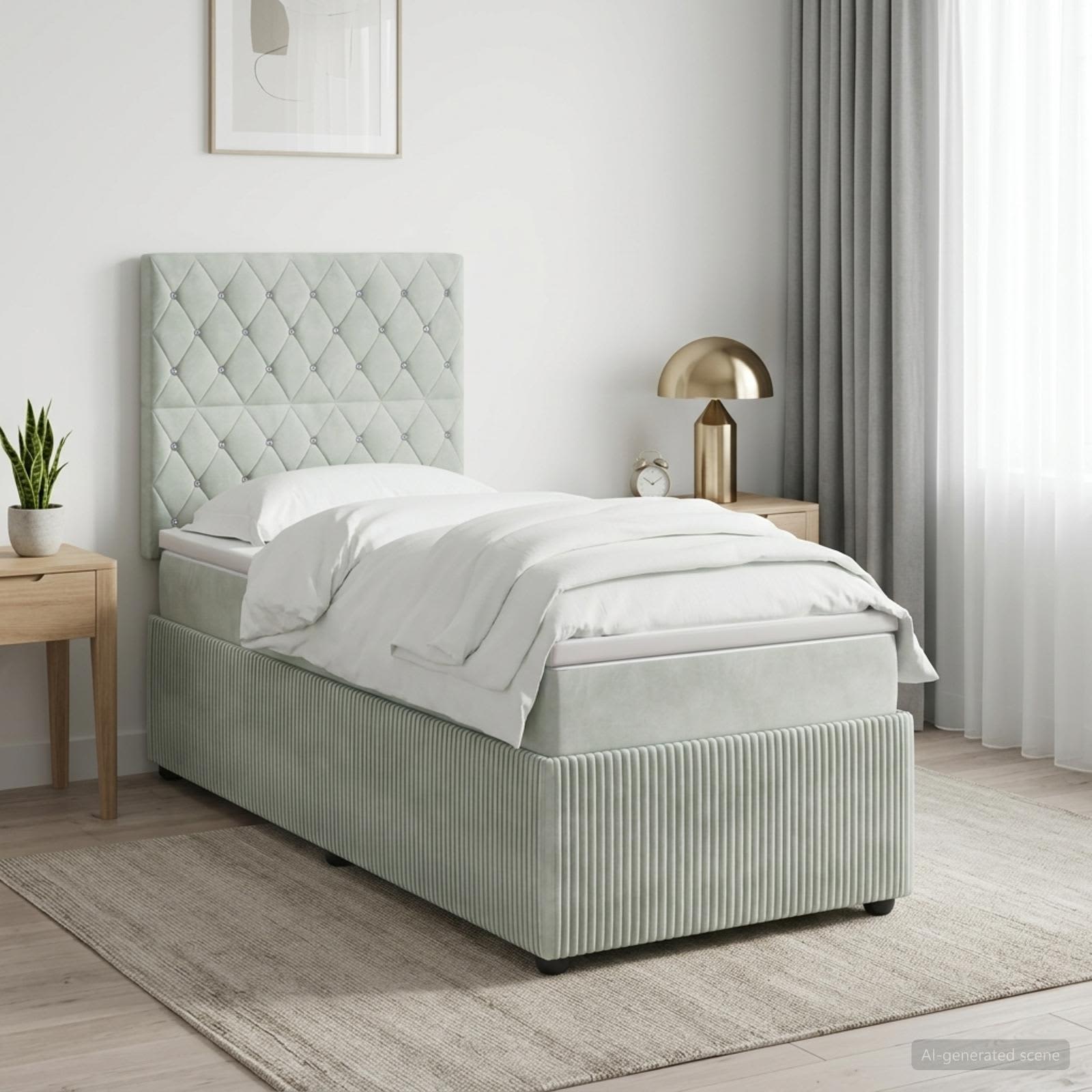 LED Boxspringbett mit Matratze Hellgrau 90 x 200 cm Samt