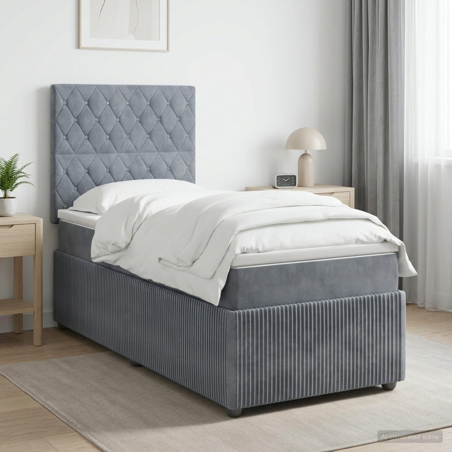 LED Boxspringbett mit Matratze Dunkelgrau 100 x 200 cm Samt