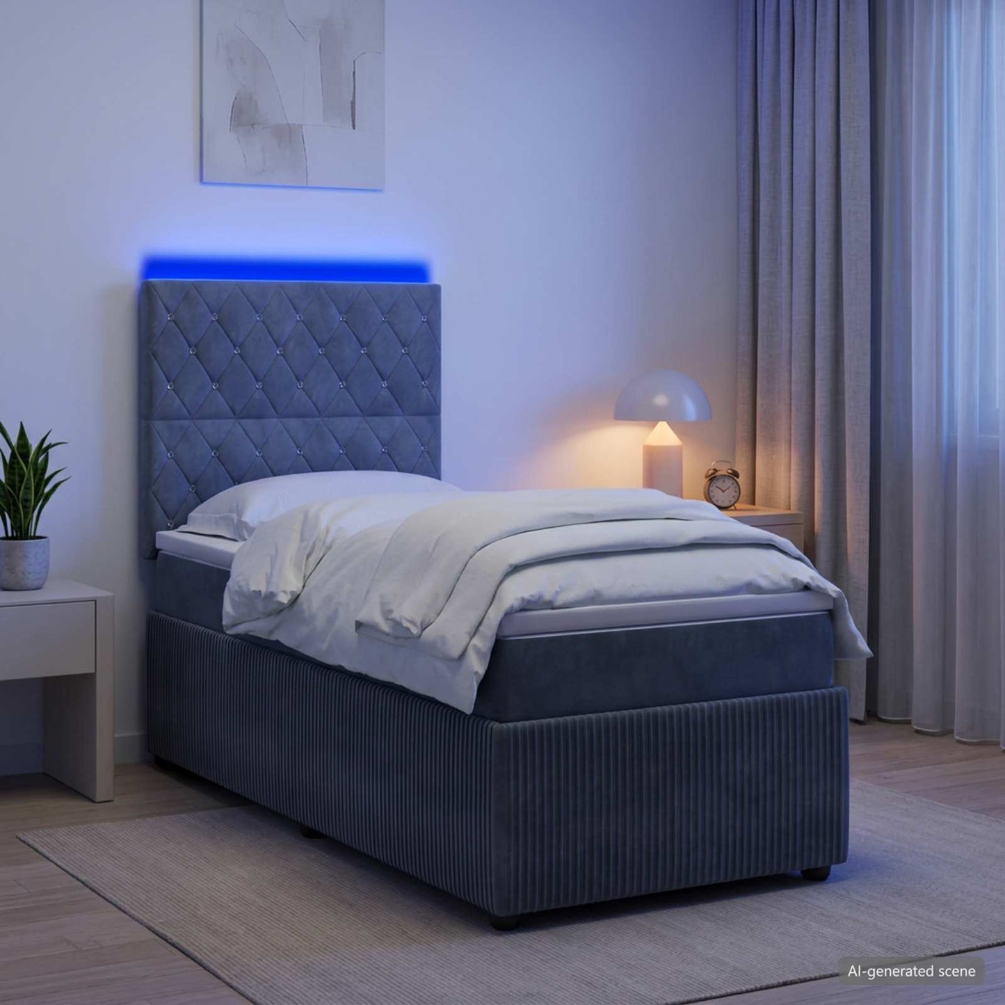 LED Boxspringbett mit Matratze Dunkelgrau 80 x 200 cm Samt