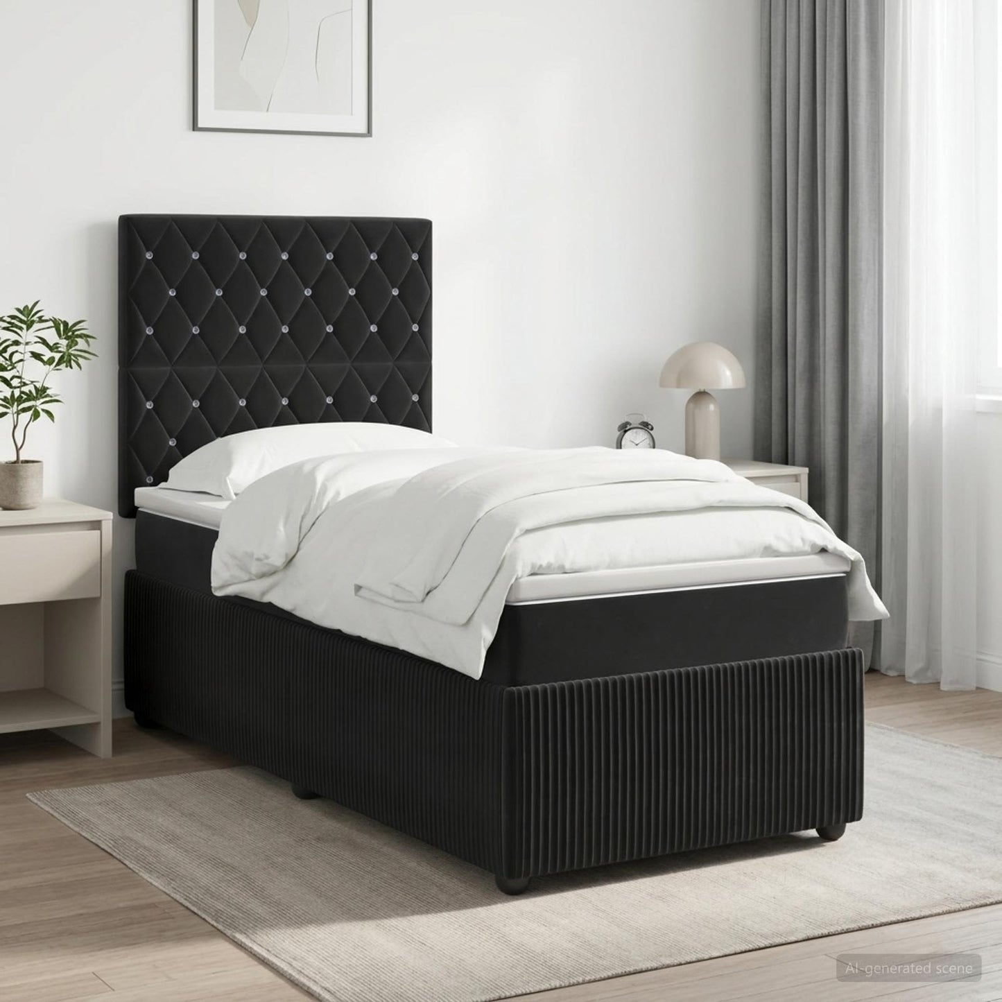 LED Boxspringbett mit Matratze Schwarz 80 x 200 cm Samt