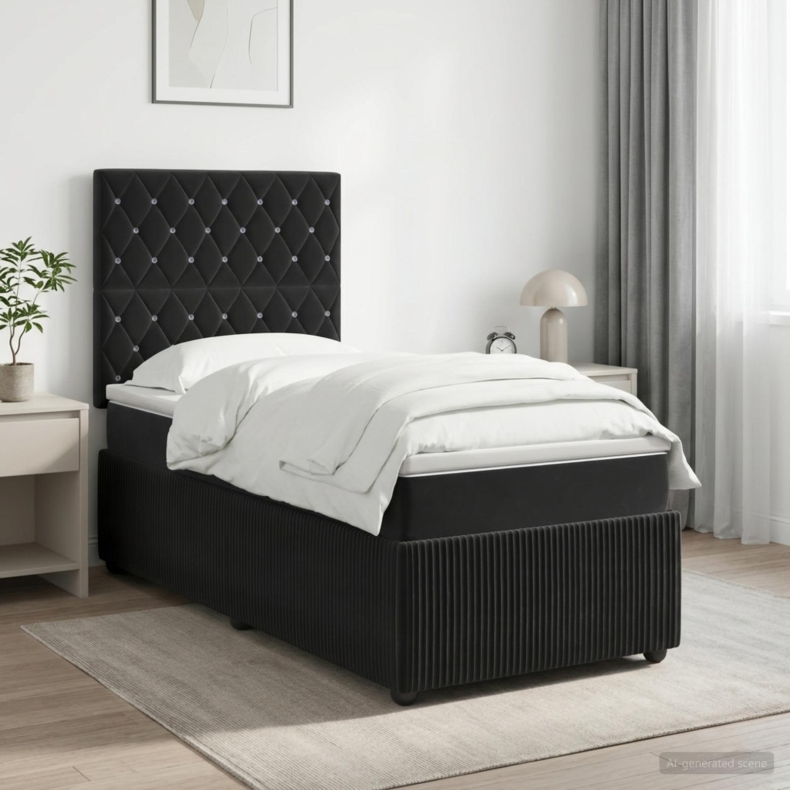 LED Boxspringbett mit Matratze Schwarz 80 x 200 cm Samt