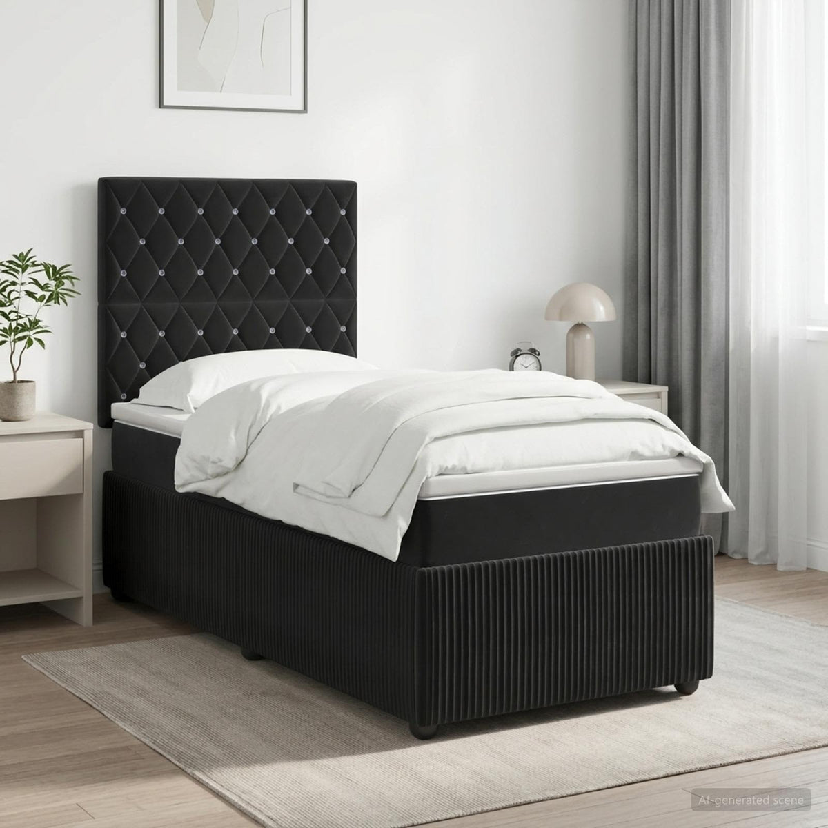 LED Boxspringbett mit Matratze Schwarz 90 x 200 cm Samt