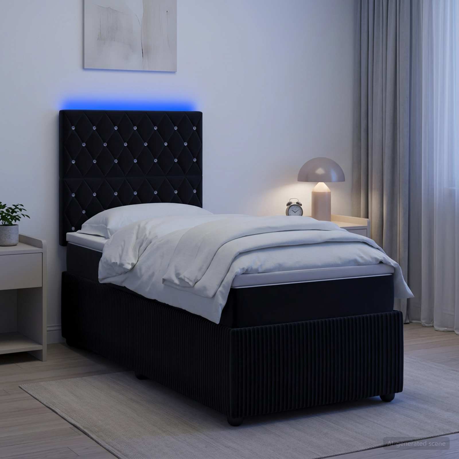 LED Boxspringbett mit Matratze Schwarz 80 x 200 cm Samt
