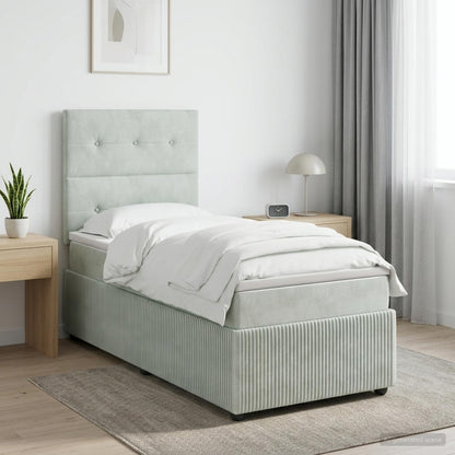 LED Boxspringbett mit Matratze Hellgrau 90 x 190 cm Samt