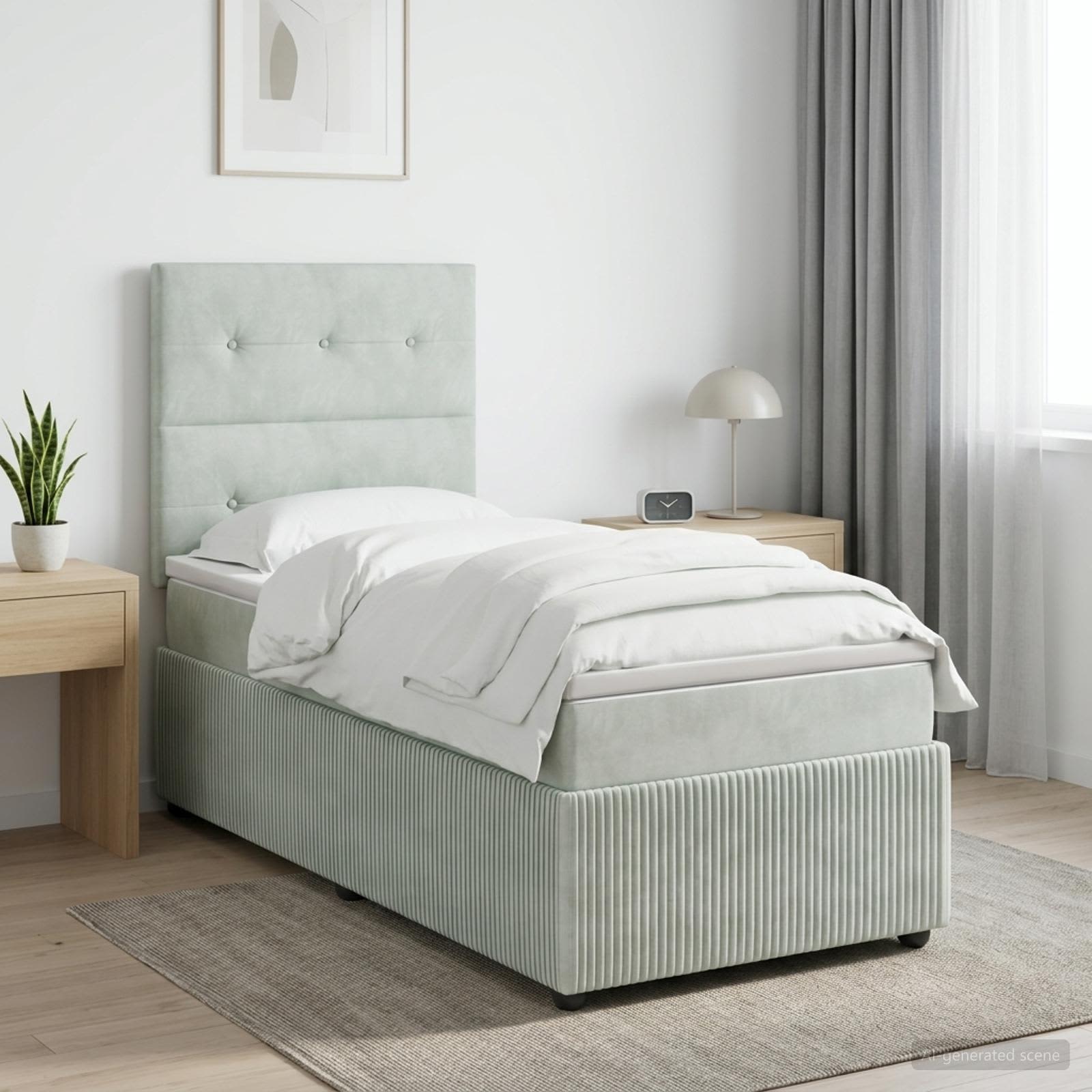 LED Boxspringbett mit Matratze Hellgrau 90 x 190 cm Samt