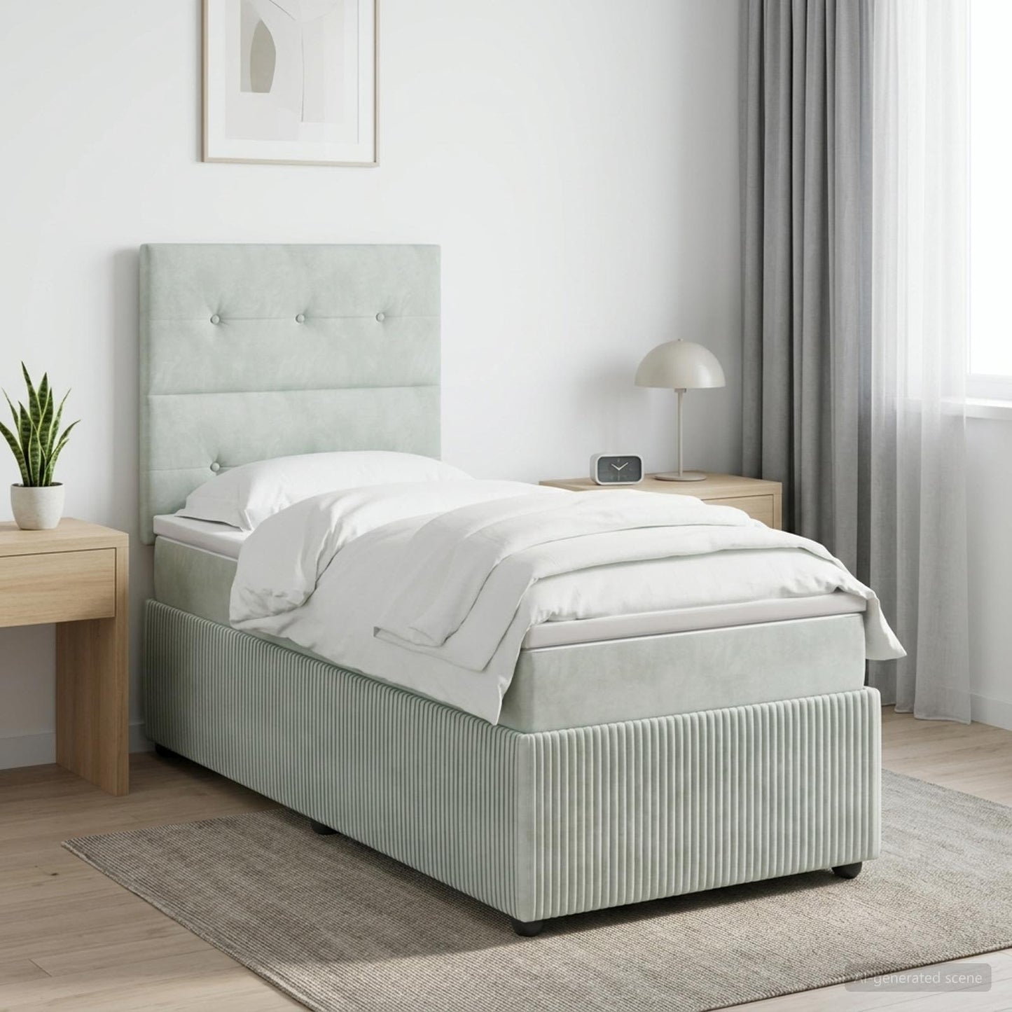 LED Boxspringbett mit Matratze Hellgrau 90 x 200 cm Samt