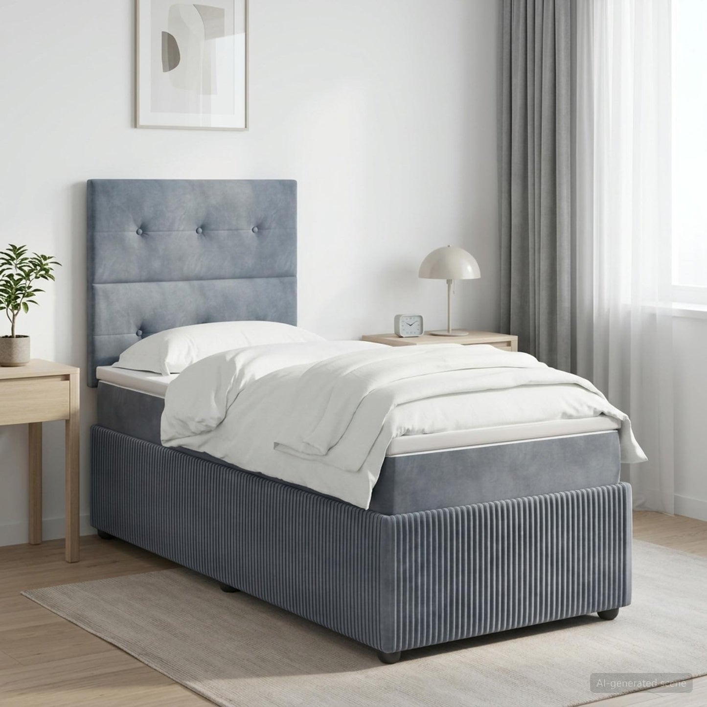 LED Boxspringbett mit Matratze Dunkelgrau 100 x 200 cm Samt