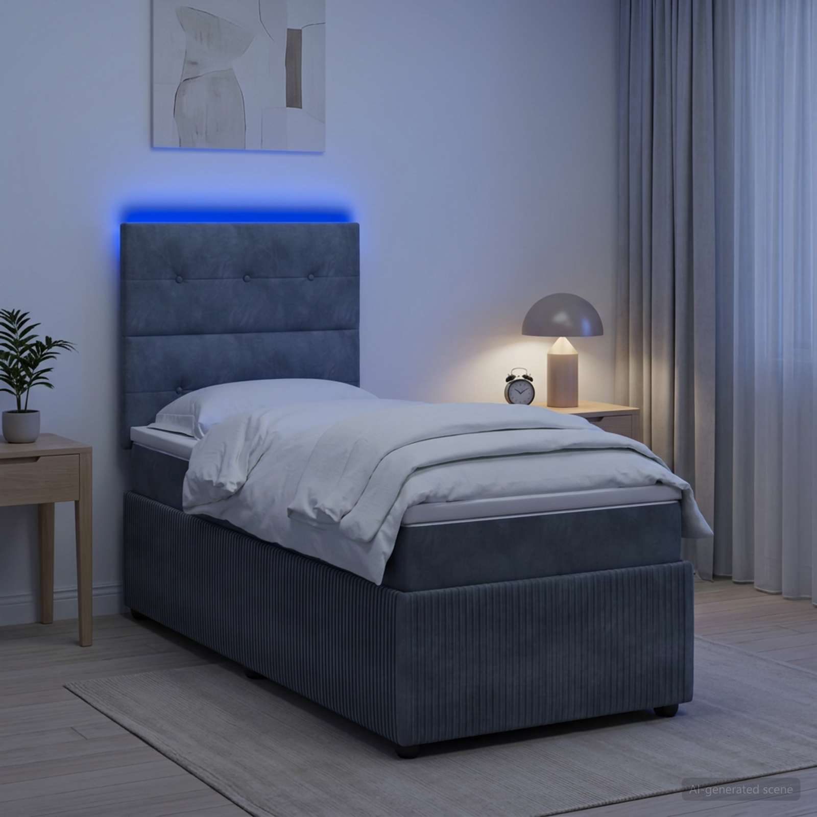 LED Boxspringbett mit Matratze Dunkelgrau 100 x 200 cm Samt