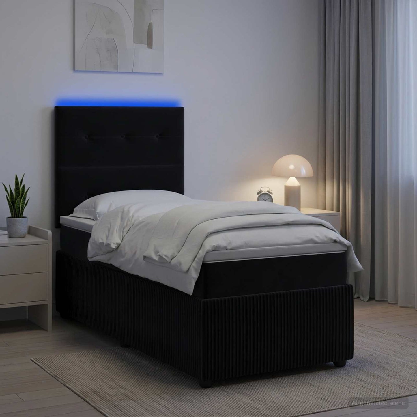LED Boxspringbett mit Matratze Schwarz 100 x 200 cm Samt