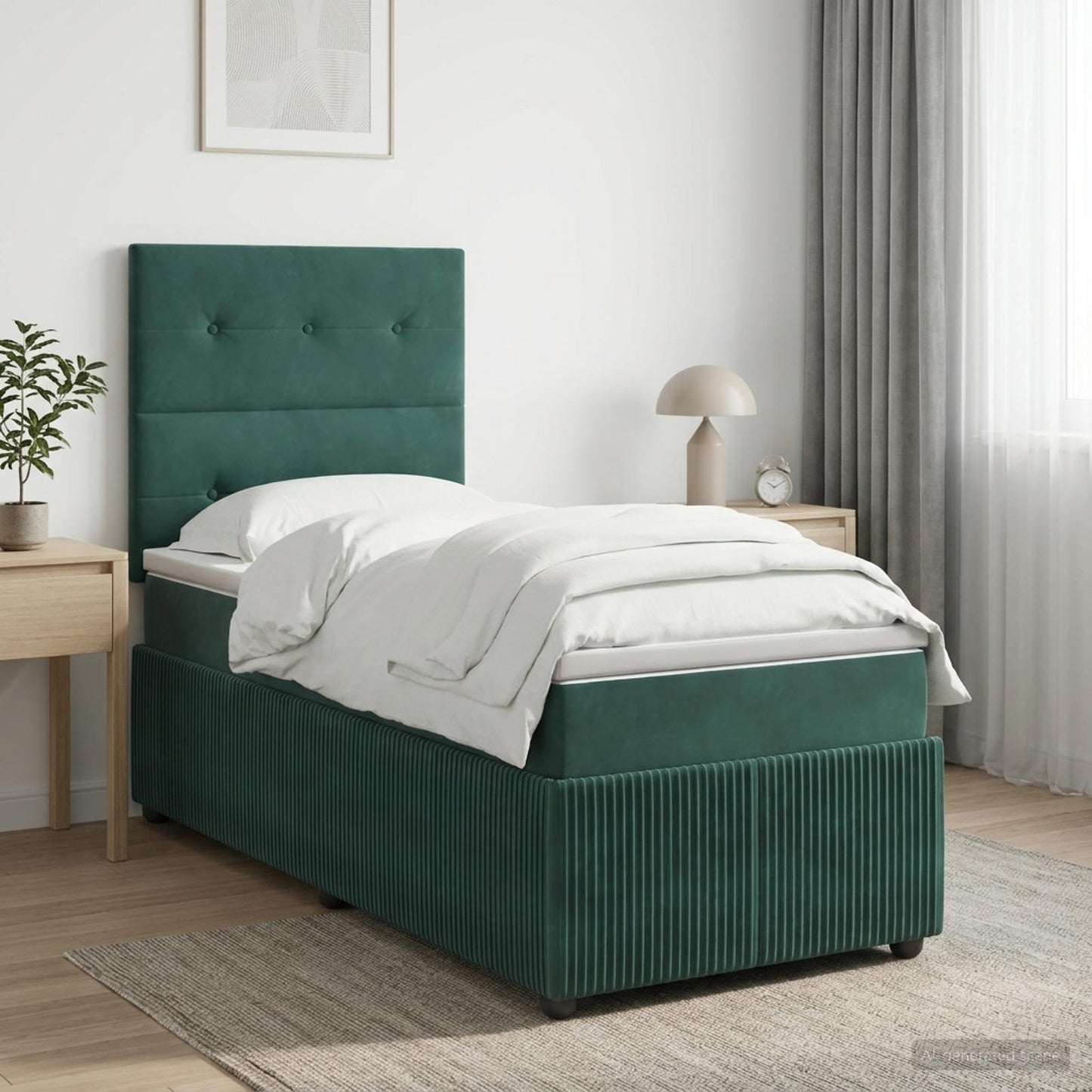 LED Boxspringbett mit Matratze Dunkelgrün 100 x 200 cm Samt
