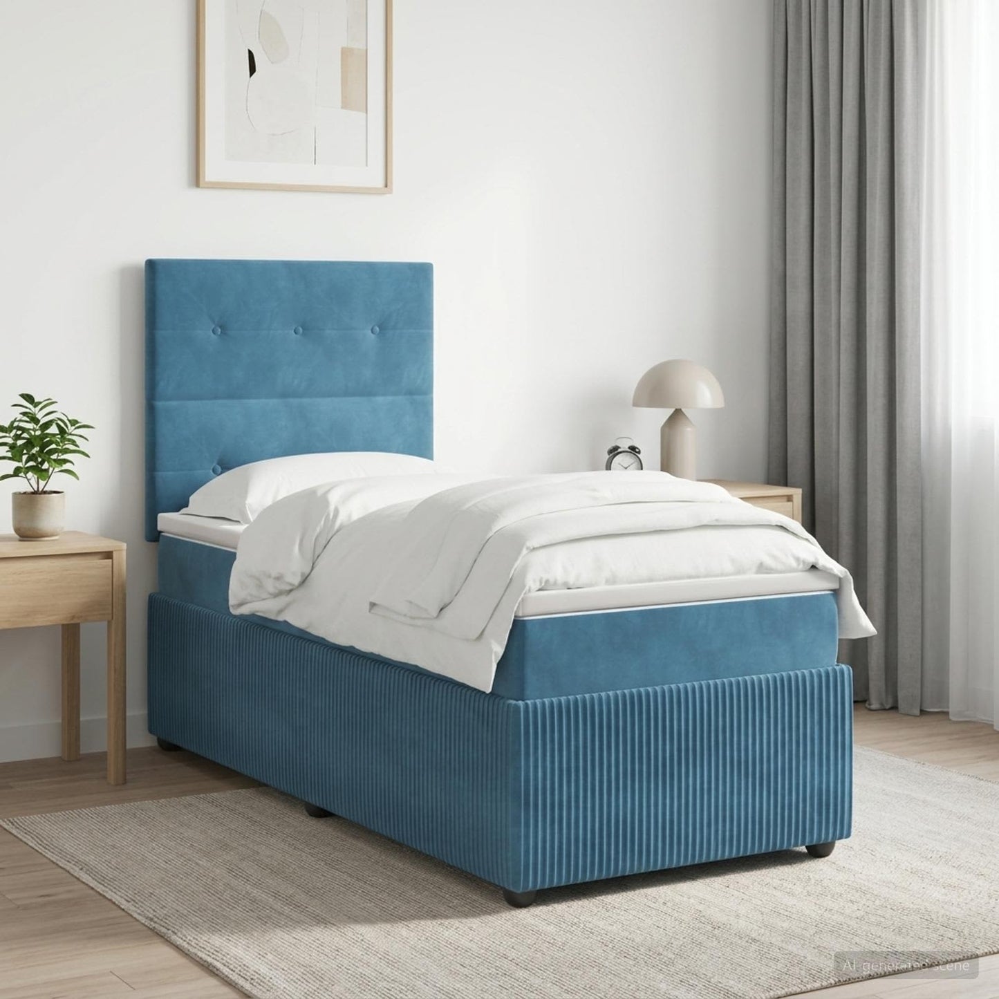 LED Boxspringbett mit Matratze Blau 100 x 200 cm Samt