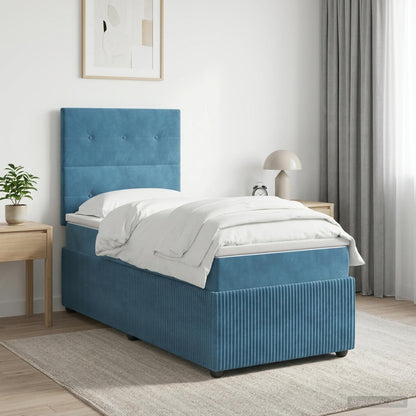 LED Boxspringbett mit Matratze Blau 100 x 200 cm Samt