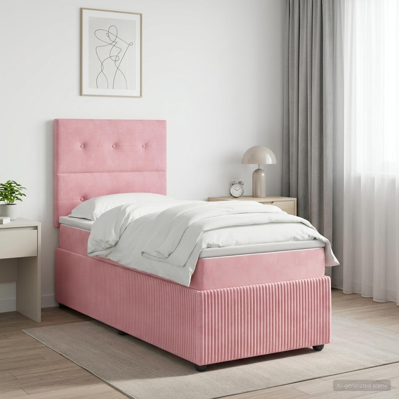LED Boxspringbett mit Matratze Rosa 90 x 190 cm Samt