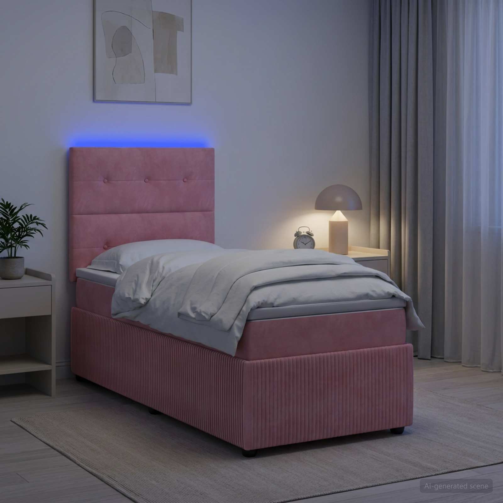 LED Boxspringbett mit Matratze Rosa 100 x 200 cm Samt
