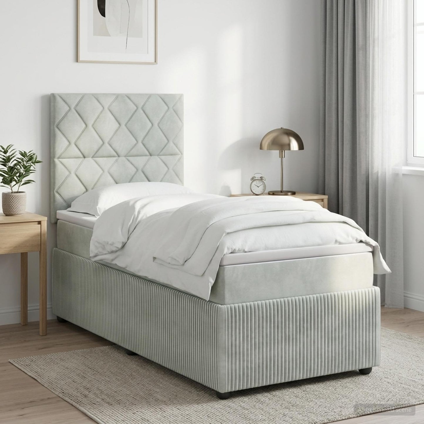 LED Boxspringbett mit Matratze Hellgrau 100 x 200 cm Samt