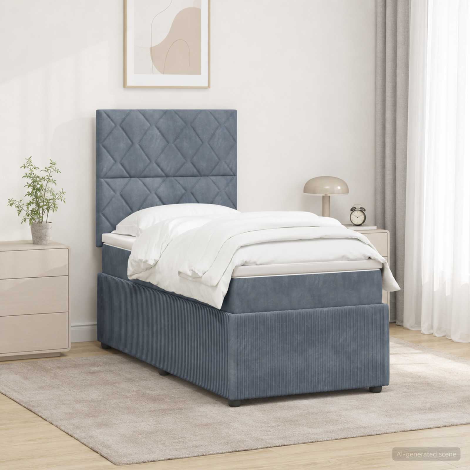 LED Boxspringbett mit Matratze Dunkelgrau 80 x 200 cm Samt
