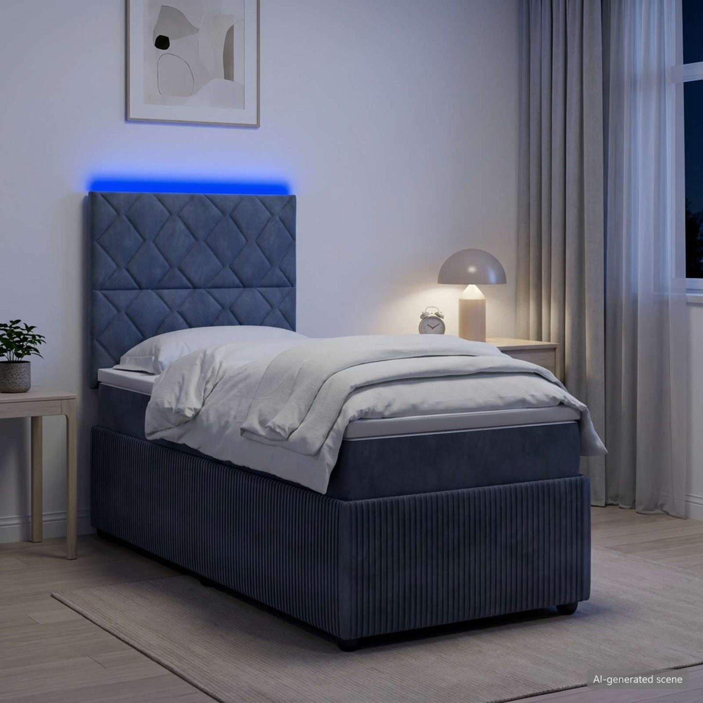LED Boxspringbett mit Matratze Dunkelgrau 90 x 190 cm Samt