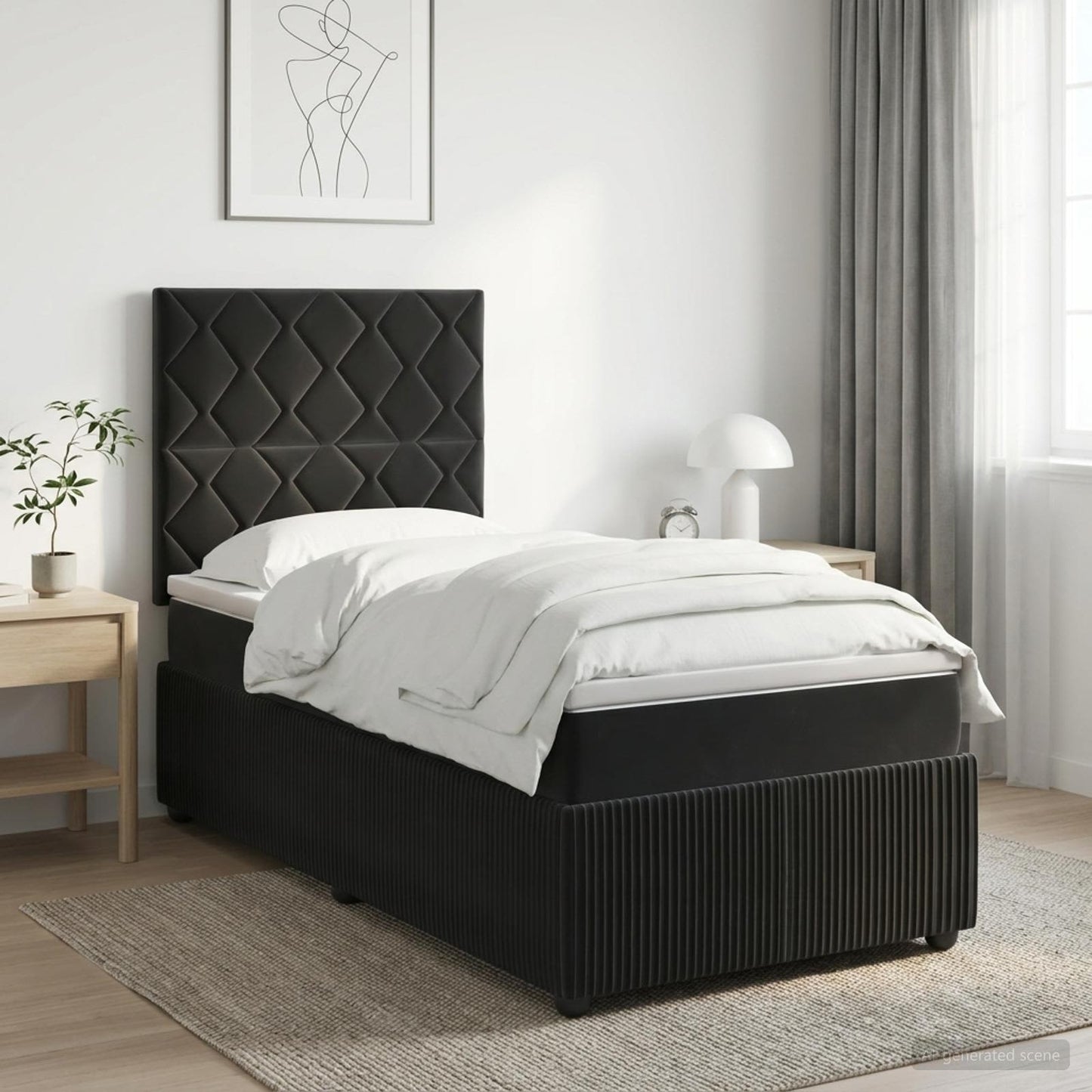 LED Boxspringbett mit Matratze Schwarz 80 x 200 cm Samt