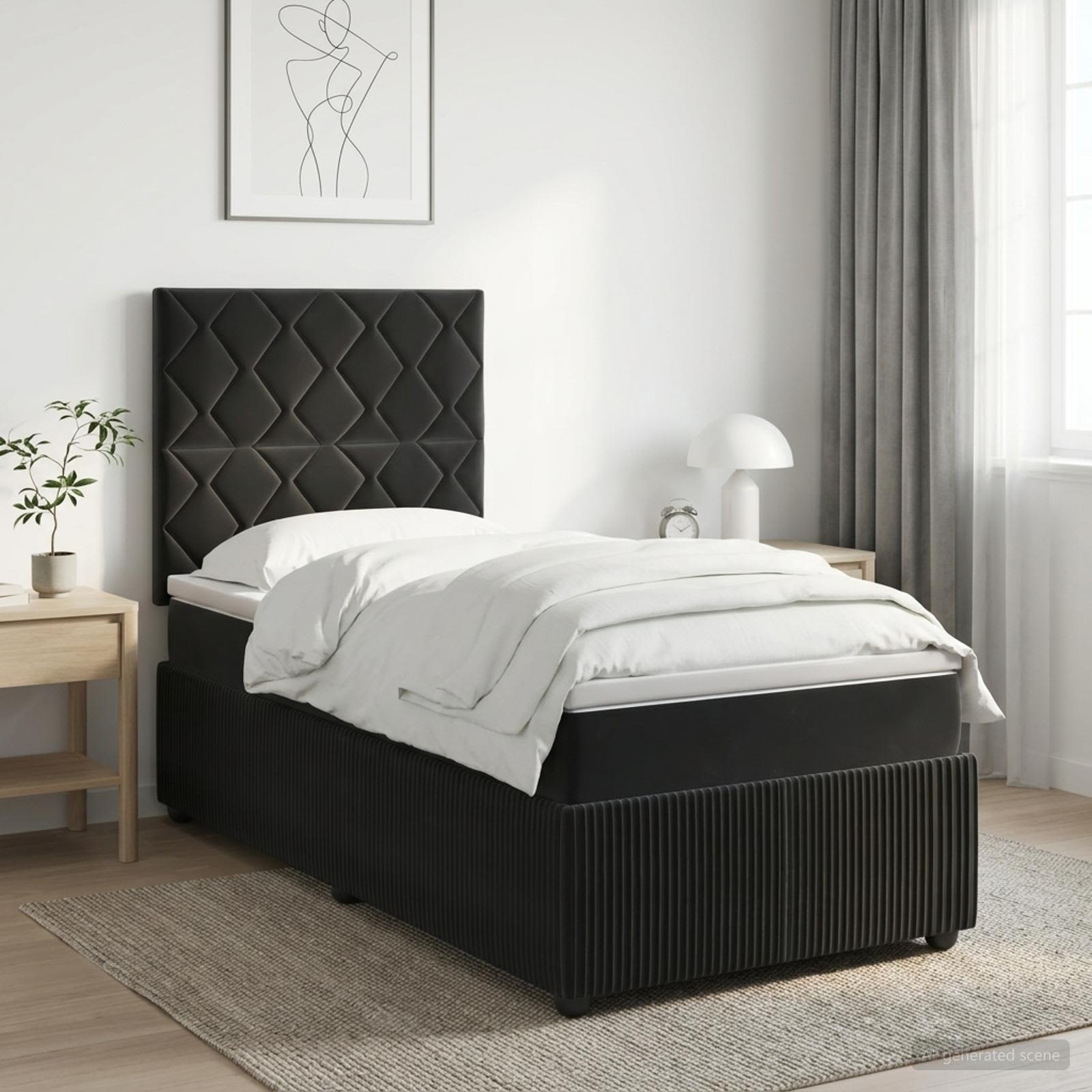 LED Boxspringbett mit Matratze Schwarz 100 x 200 cm Samt