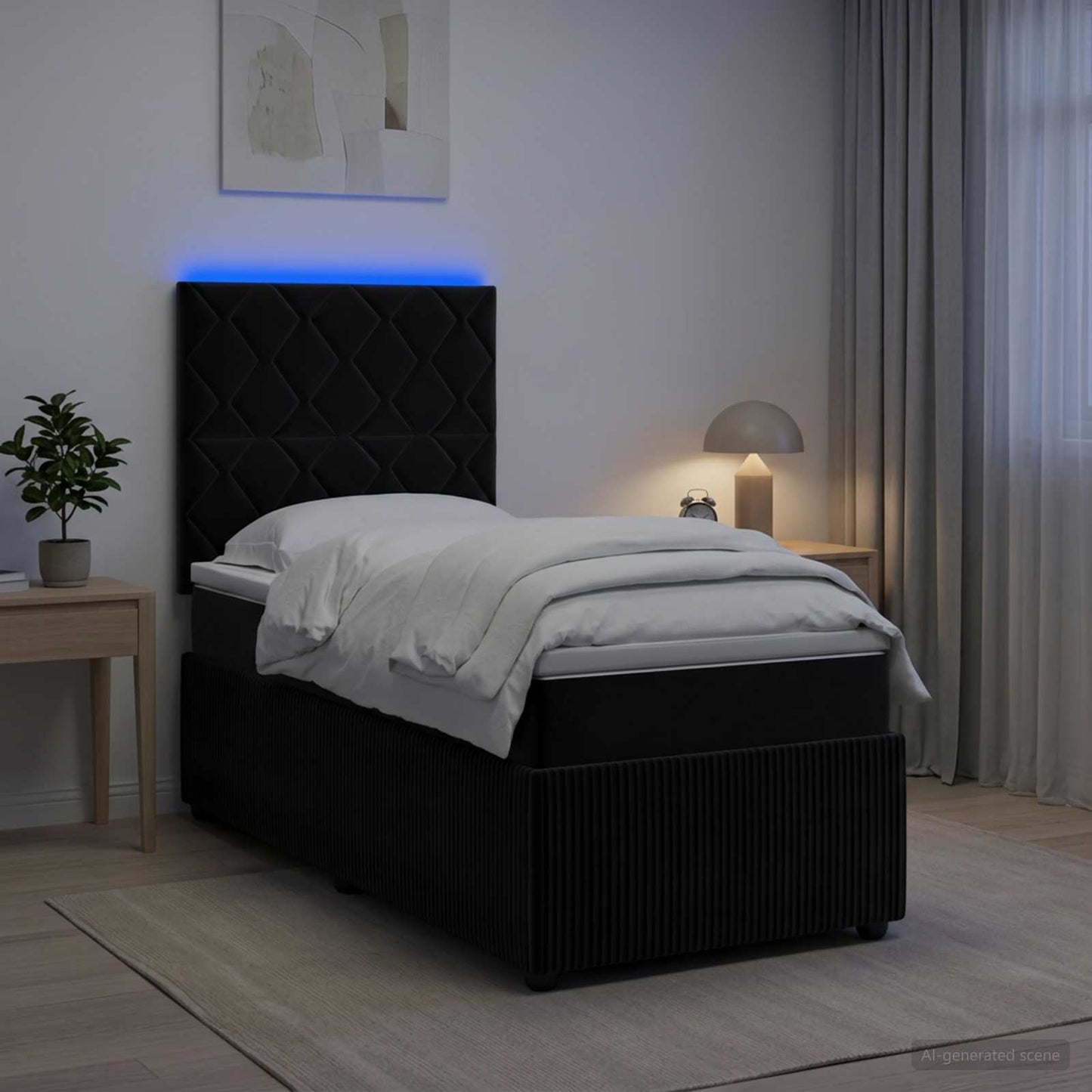LED Boxspringbett mit Matratze Schwarz 80 x 200 cm Samt