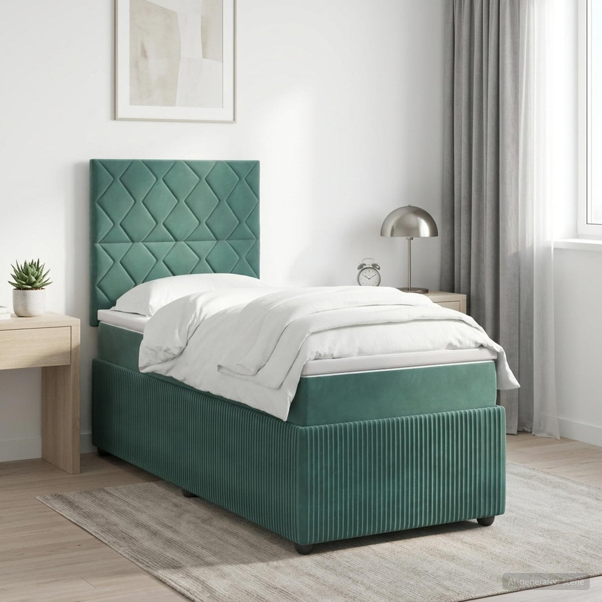 LED Boxspringbett mit Matratze Dunkelgrün 100 x 200 cm Samt