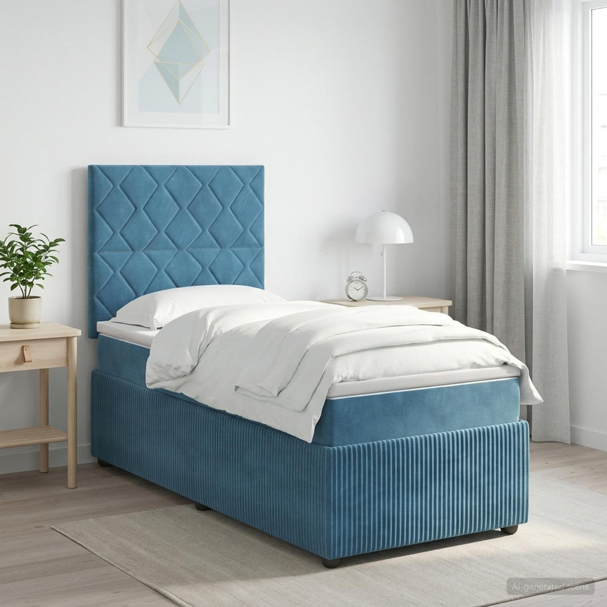 LED Boxspringbett mit Matratze Blau 100 x 200 cm Samt