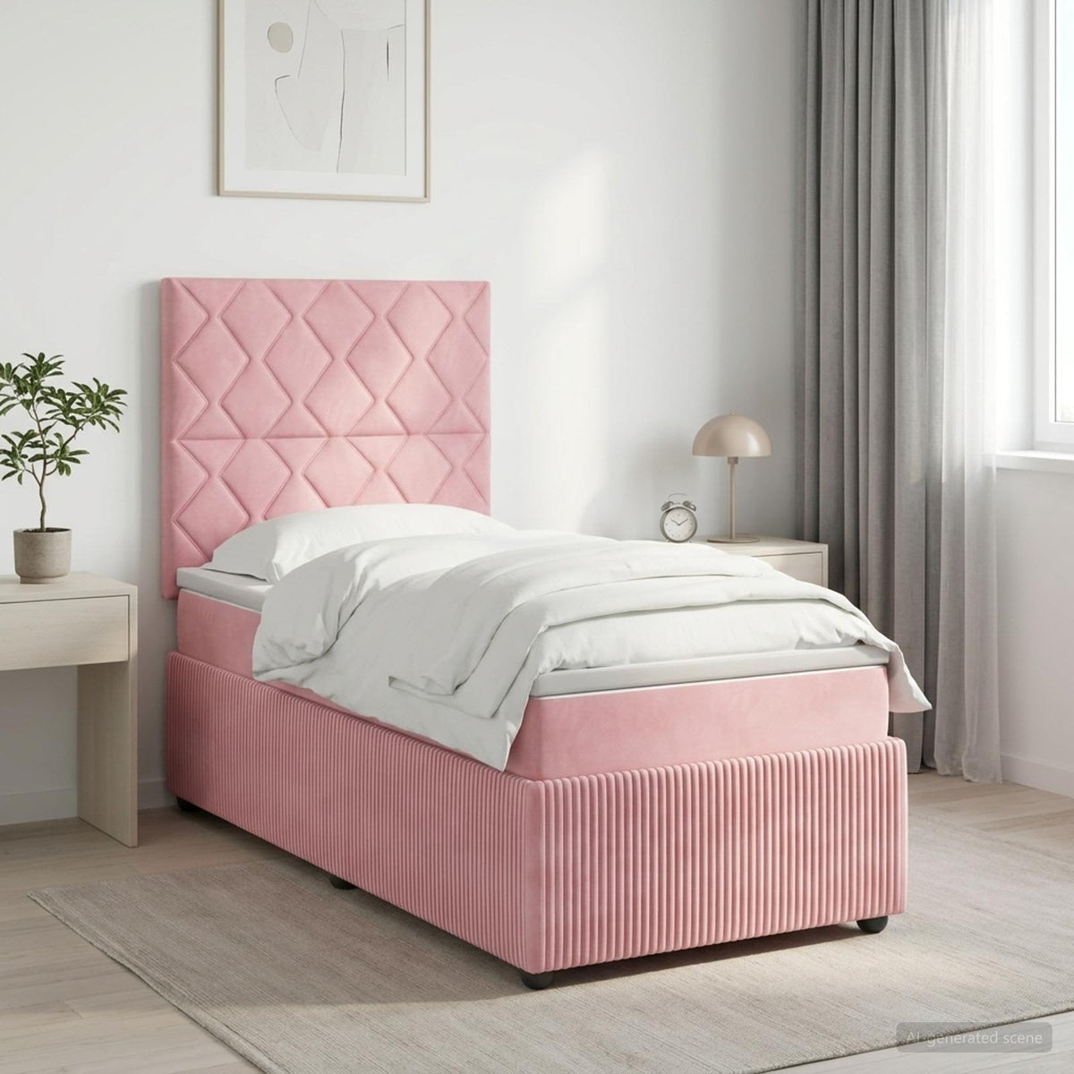 LED Boxspringbett mit Matratze Rosa 100 x 200 cm Samt