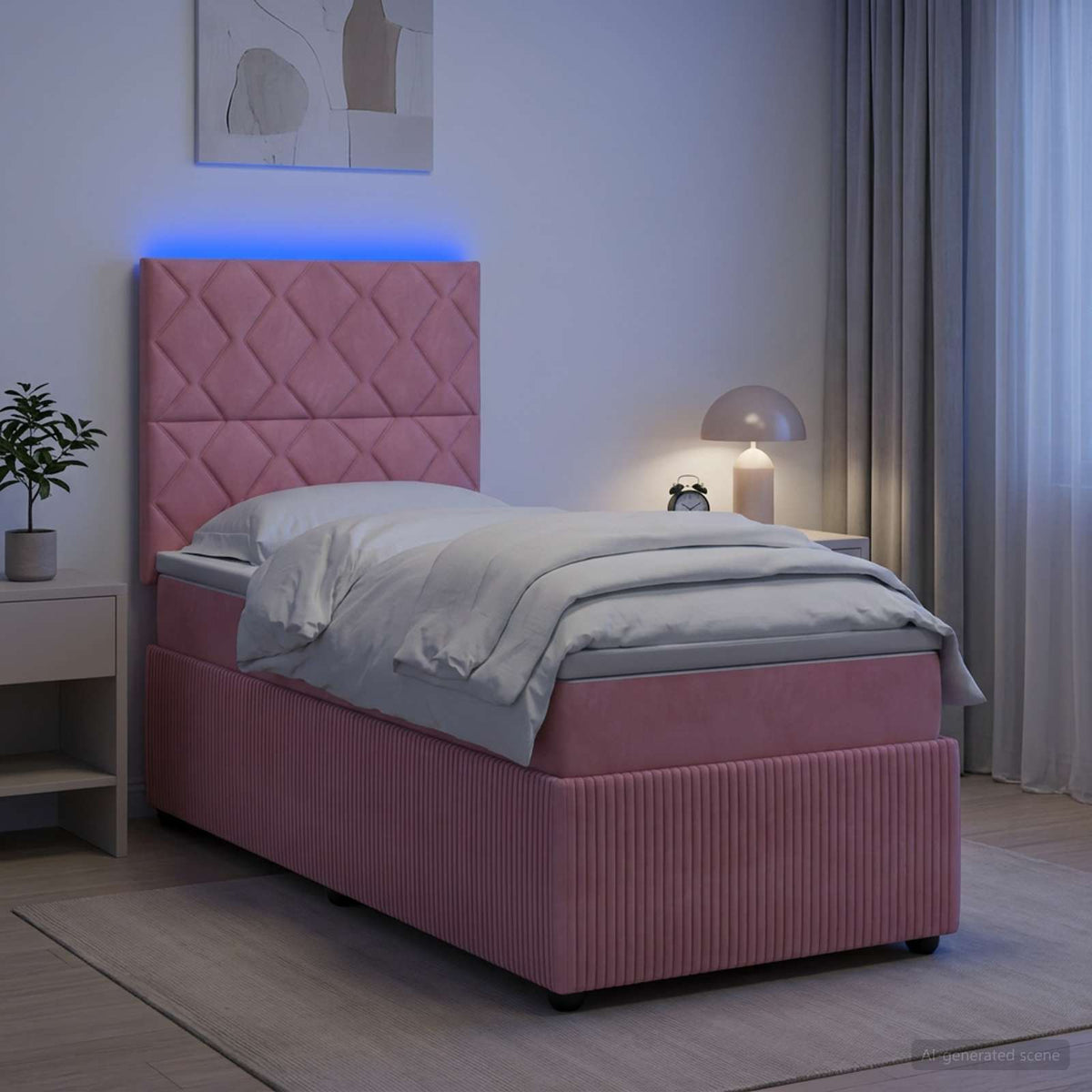 LED Boxspringbett mit Matratze Rosa 100 x 200 cm Samt