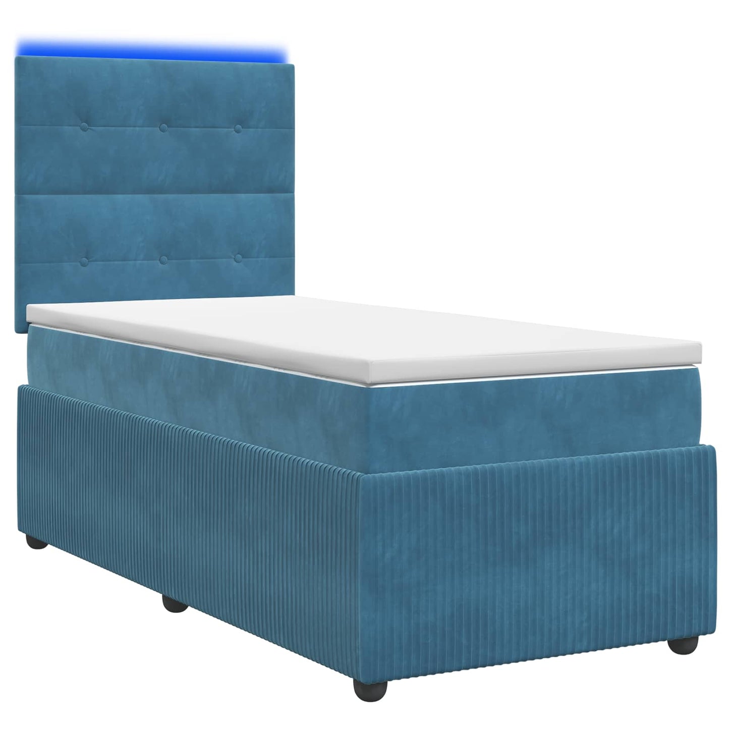 LED Boxspringbett mit Matratze Blau 90 x 190 cm Samt